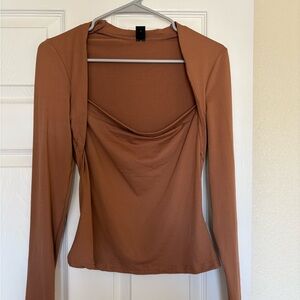Elegant Brown Long Sleeve Women's Top